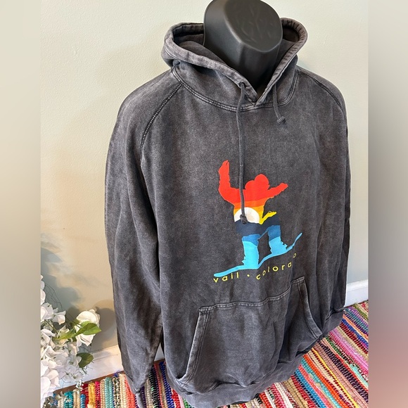 NEW Vail Colorado Snowboard Hooded Sweatshirt Duck Co Acidwash Gray Large - Picture 4 of 7